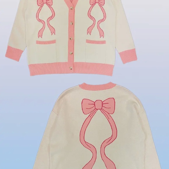 Just In! Pink and Cream Oversized Varsity Bow Cardigan-NWT Sz XL - Picture 5 of 6